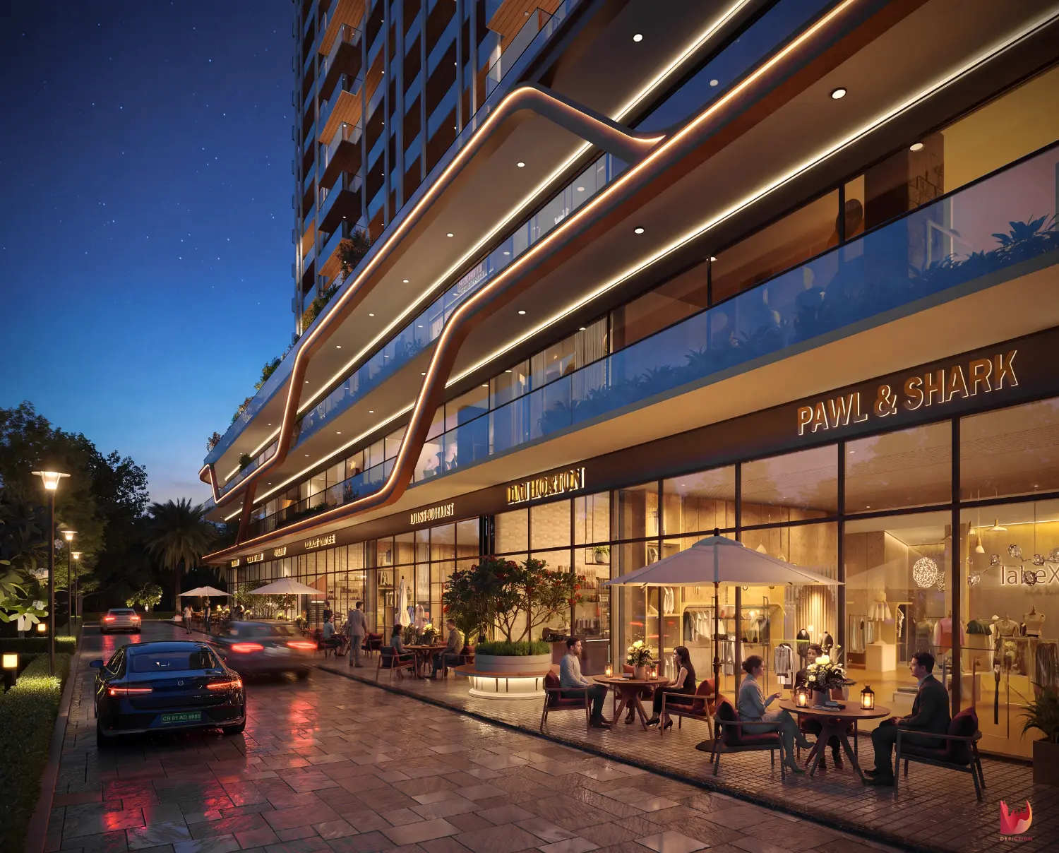 Illuminated premium retail promenade at The Marq